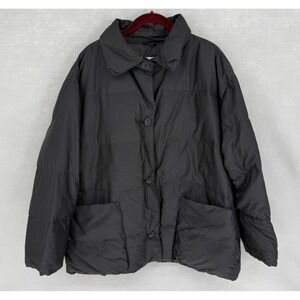 Eddie Bauer Puffer Jacket Womens Large Black Down Quilted Zip Button Winter